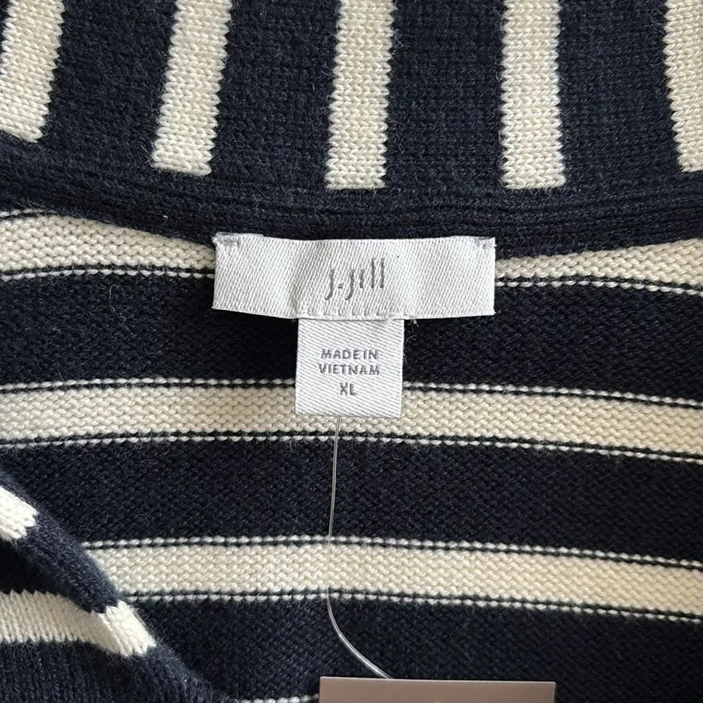 NWT J Jill Collared Striped V-Neck Pullover Sweater Nautical Size XL